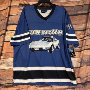 CHEMISTRY Mens XL Corvette 1976 Hockey Jersey Blue Black White Performance Top